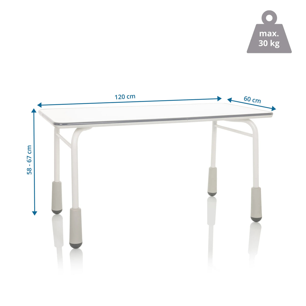 Måltegning af Barneskrivebord KID GRO T med 120 x 60 cm og en belastningsevne på 30 kg fra hjh OFFICE