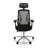 Sort High End kontorstol INSPERO med netryg, nakkestøtte og femhjulet fodkryds fra hjh OFFICE – 360-graders visning (forfra 0°)