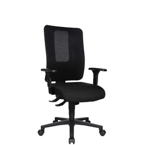 Professionel kontorstol HJH WORK PRO i sort med netryglæn og armlæn fra Topstar