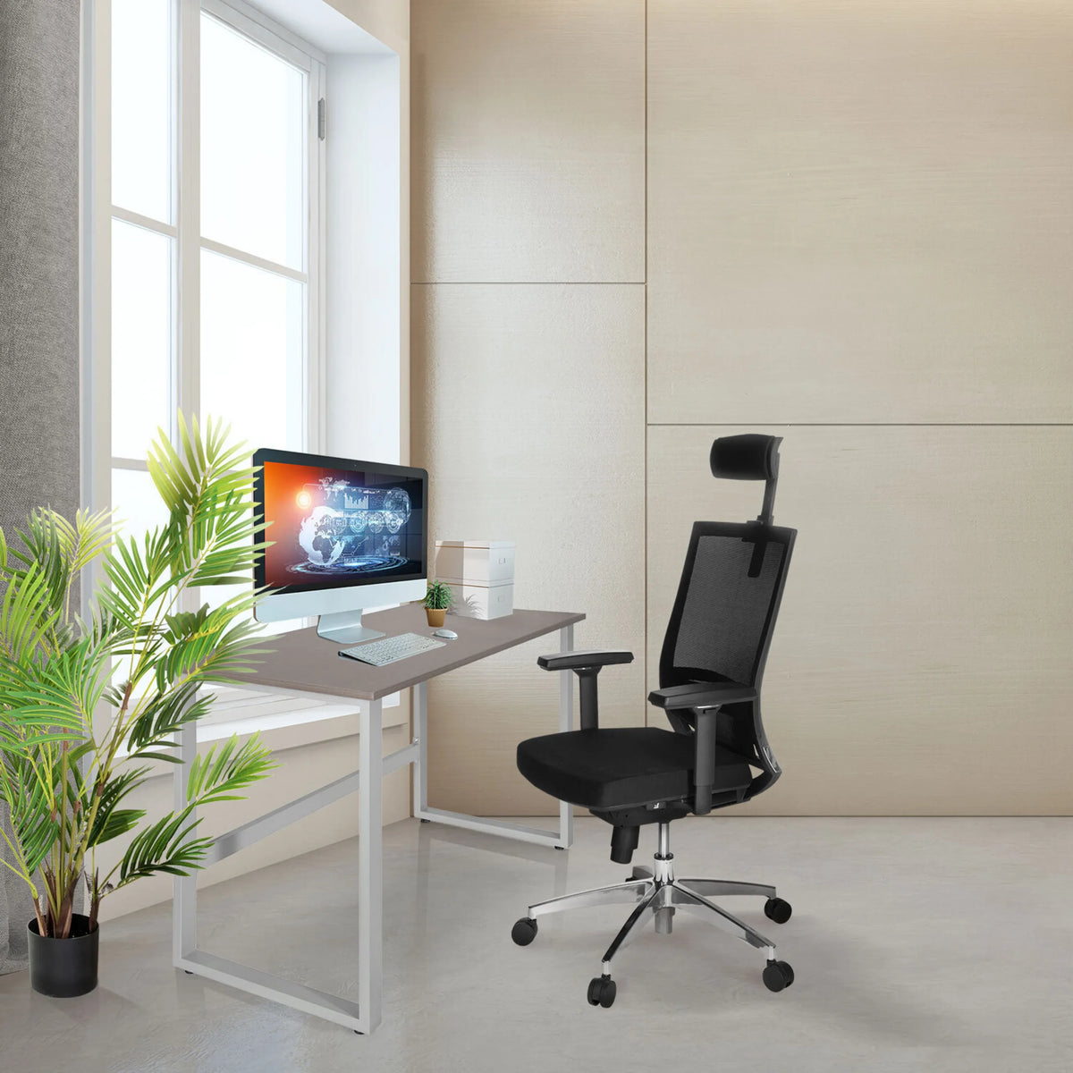 Skrivebord WORKSPACE LIGHT I i valnød og hvid med hvidt stel fra hjh OFFICE
