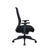 Sidevisning af Professionel kontorstol Verviq i sort med netryglæn og krydsfod med hjul fra hjh OFFICE