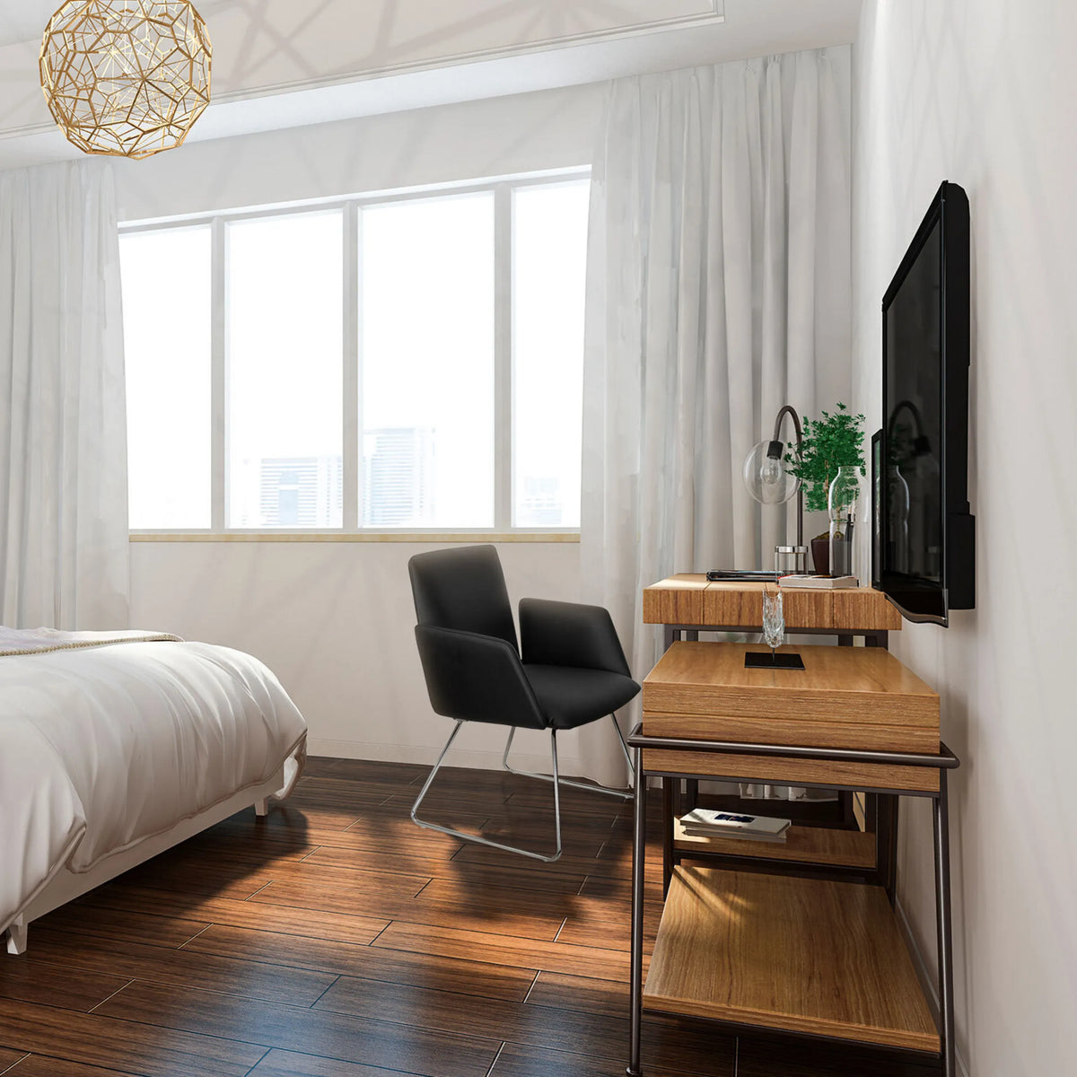 Sort polstret stol DESIGNIA V med slanke metalben i et lyst rum fra hjh OFFICE