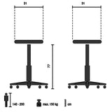 Teknisk tegning af Barstol VANTAGGIO HIGH WS med 31 × 77 cm og max. belastning 150 kg fra hjh OFFICE