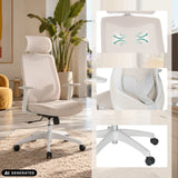 Beige Home Office kontorstol MIKEO W med netryg og nakkestøtte ved et skrivebord fra hjh OFFICE
