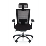Sort High End kontorstol NOVA PRO I med netryg og femstjernet fodkryds med hjul fra hjh OFFICE – 360-graders visning (forfra 0°)