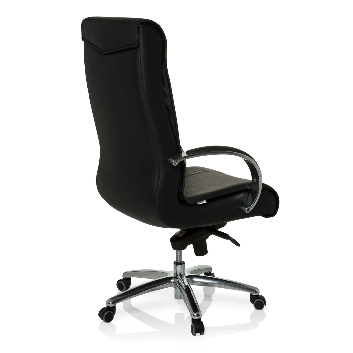 Sort drejestol XXL F 400 i læder med stjernefod og fem hjul fra hjh OFFICE – 360-graders visning (skråt bagfra 120°)