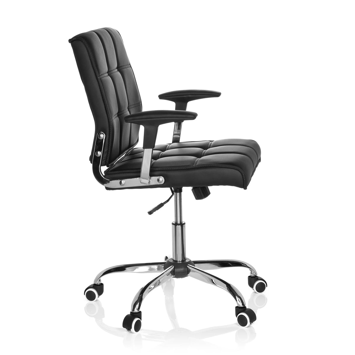 Sort Home Office kontorstol ERNESTO med quiltet polstring og femhjulet fodkryds fra hjh OFFICE – 360-graders visning (sideprofil 80°)