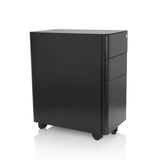 Sort metal rullecontainer COLOR I med tre skuffer og fire hjul fra hjh OFFICE – 360-graders visning (skråt forfra 60°)