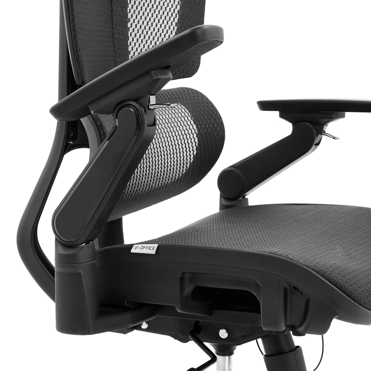 Justerbar armlæn på den professionelle kontorstol Ergo U2 Pro3 med netryglæn i sort fra hjh OFFICE
