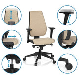 Justerbare funktioner på Professionel kontorstol PRO-TEC 500 i beige med hjul og gaslift fra hjh OFFICE
