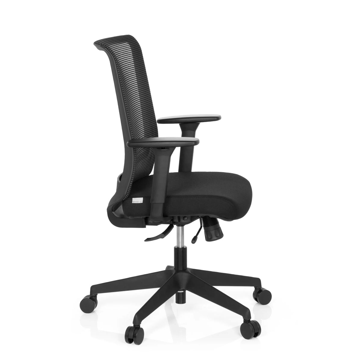 Sort Professionel kontorstol CONISTON med netryg og femhjulet fodkryds fra hjh OFFICE – 360-graders visning (sideprofil 80°)