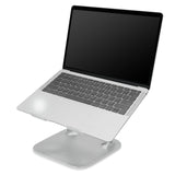 Sølvfarvet underlag til bærbar computer LAPTOP STAND med en bærbar computer placeret ovenpå i skrå position fra hjh OFFICE