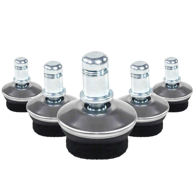 Fünf silberne Stuhlgleiter 5 x STAND FZ mit schwarzen Filzauflagen für Hartböden von hjh OFFICE