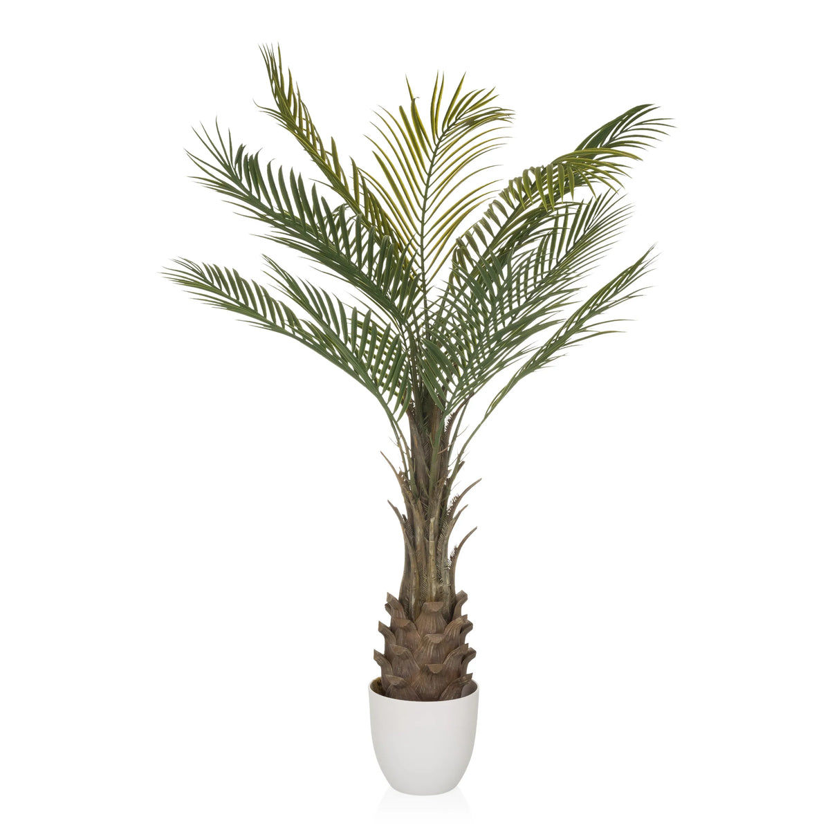 Grøn Kunstige plante DRACAENA formet som en palme med hvid potte fra hjh OFFICE – 360-graders visning (sideprofil 90°)