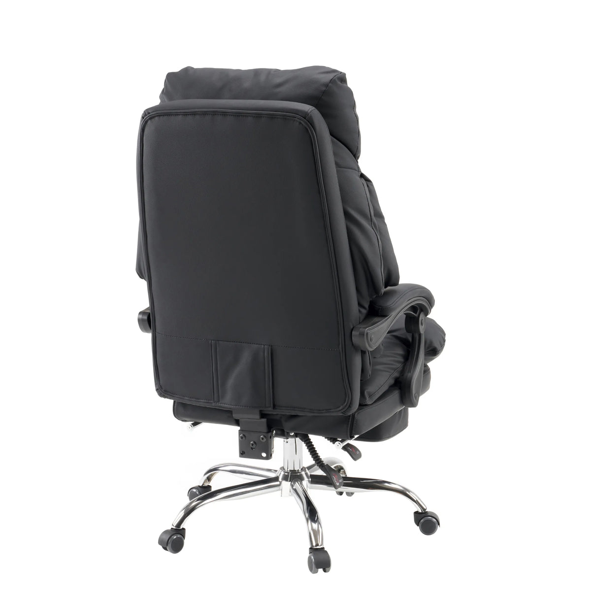 Bagside af Home Office chefstol Relax Legoro i sort med forkromet fodkryds fra MyBuero