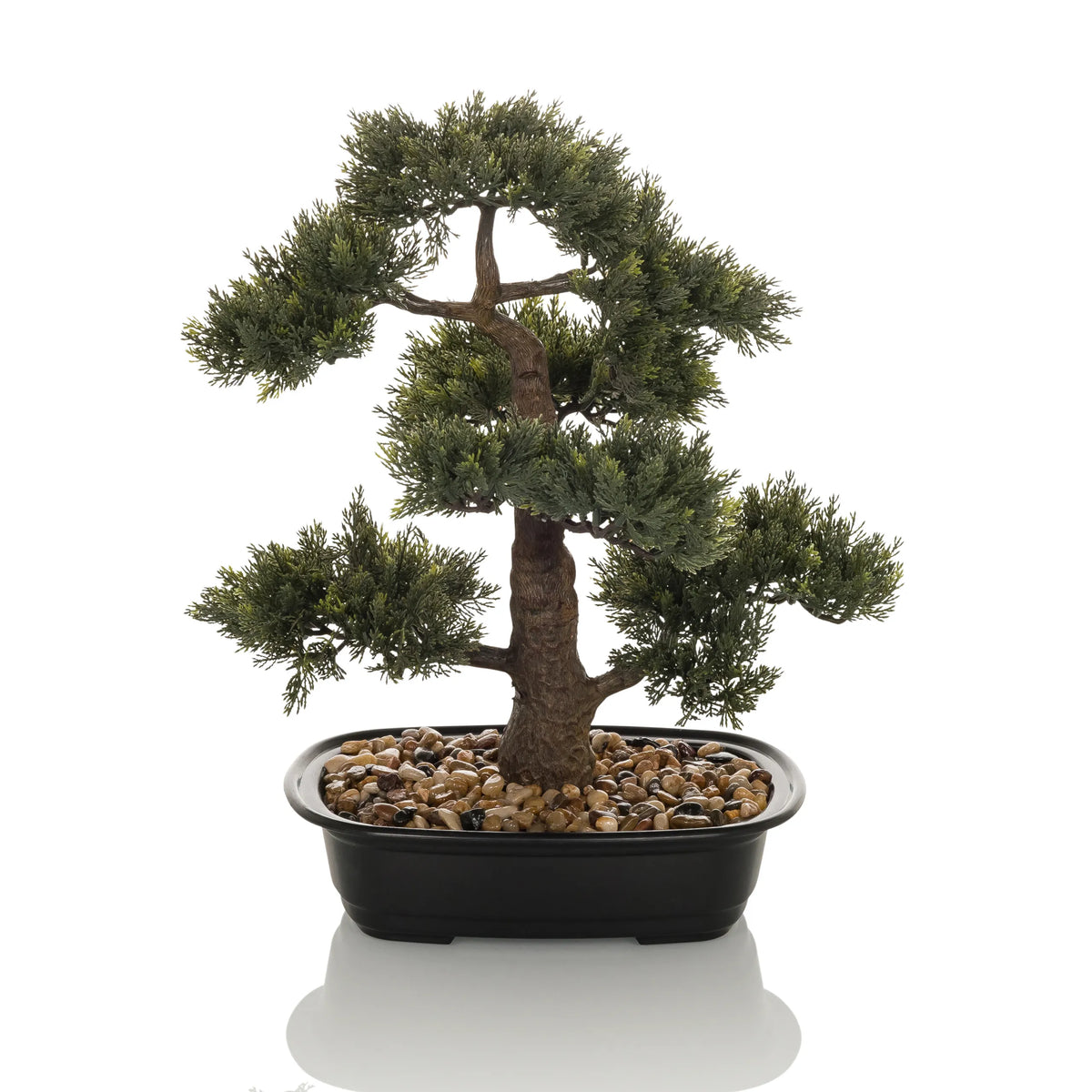 Grøn Kunstige plante BONSAI formet som en bonsai i en sort potte med småsten fra hjh OFFICE – 360-graders visning (sideprofil 90°)