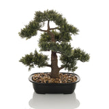 Grøn Kunstige plante BONSAI formet som en bonsai i en sort potte med småsten fra hjh OFFICE – 360-graders visning (sideprofil 90°)