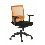 Sort-orange Professionel kontorstol PORTO BASE med netryg og femhjulet fodkryds fra hjh OFFICE – 360-graders visning (skråt forfra 40°)