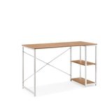 Skrivebord Easy Up2 i hvid og eg med integreret hylde og X-stiver fra hjh LIVING – 360-graders visning (skråt forfra 30°)