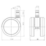 Teknisk tegning af Stolehjul 5x ROLO 11mm/65mm med en diameter på 65 mm fra hjh OFFICE