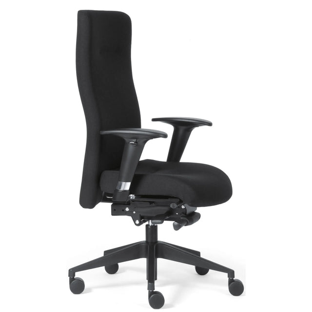 Luksus-chefstol ROVO XP med sort stofbetræk, armlæn og rullestjerne fra Rovo Chair