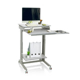 Gråt ståskrivebord WORKSTATION med to niveauer, opbevaringsrum og hjul fra hjh OFFICE