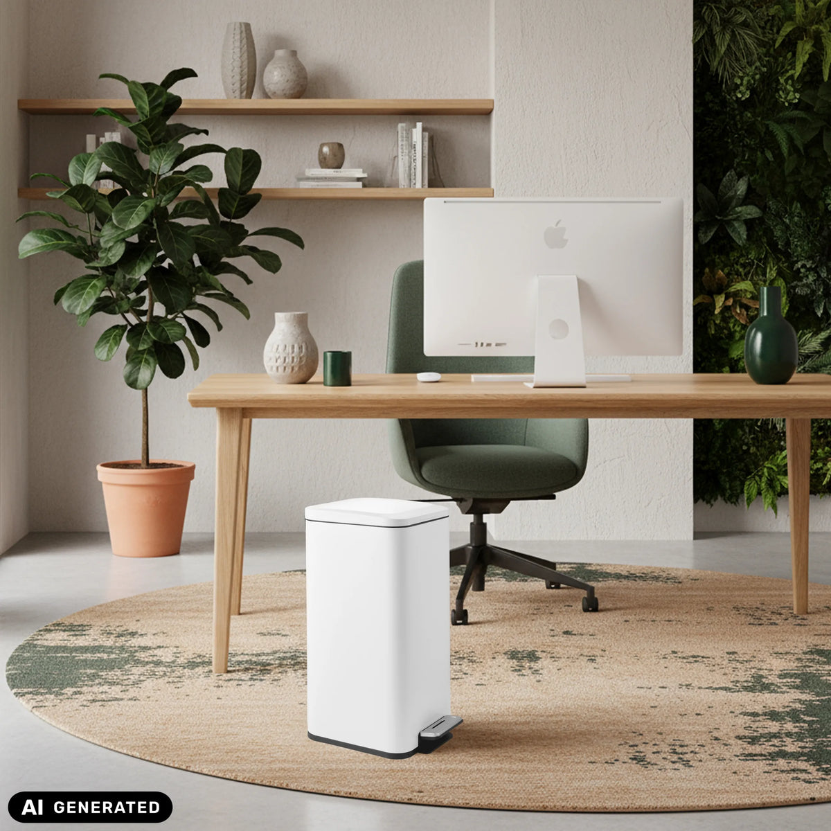 Hvid papirkurv Clean Square med en kapacitet på 30 liter fra hjh OFFICE (AI-genereret billede)