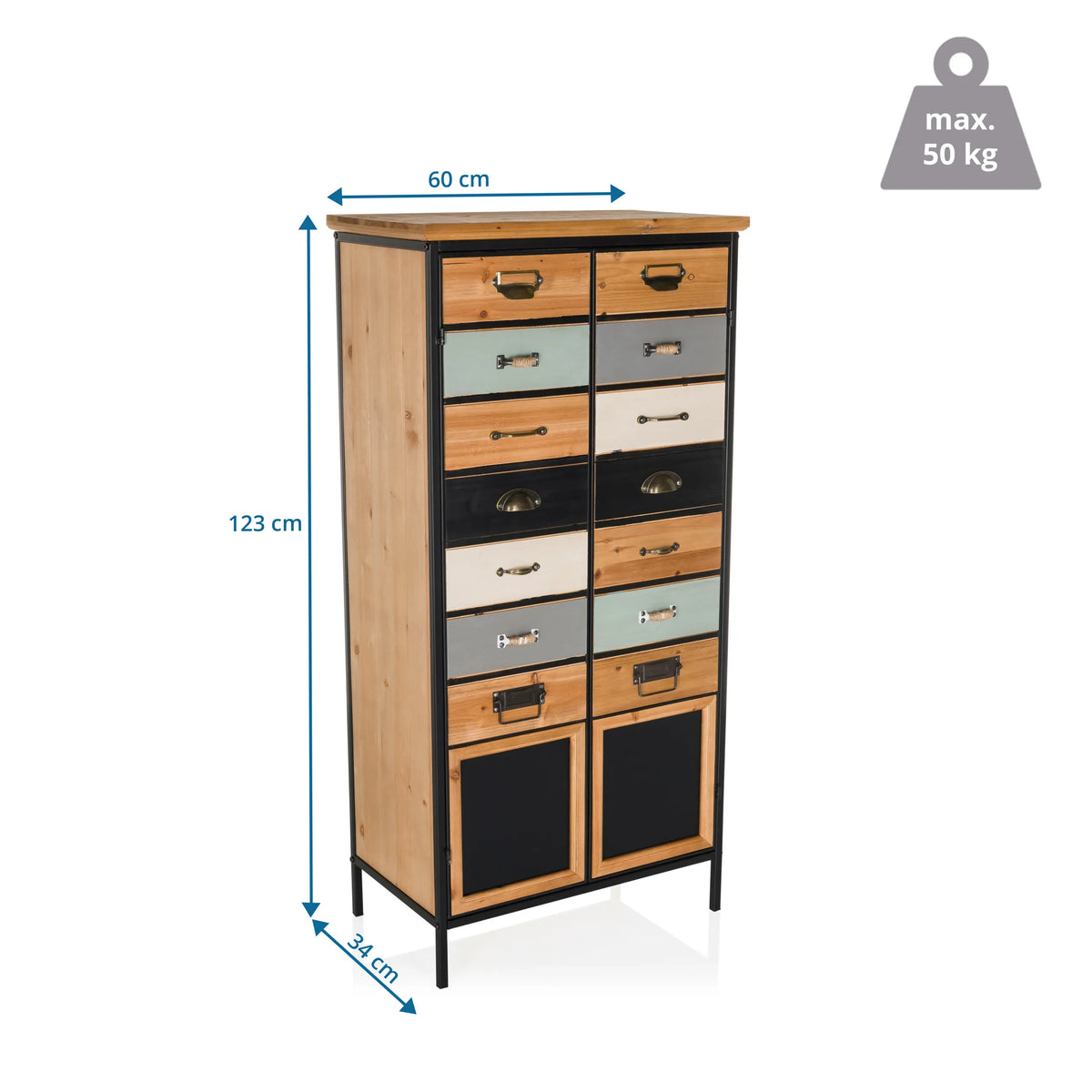 Målvisning af Kommode CONTINENTO HIGH med 123 × 60 cm og en bæreevne på 50 kg fra hjh LIVING