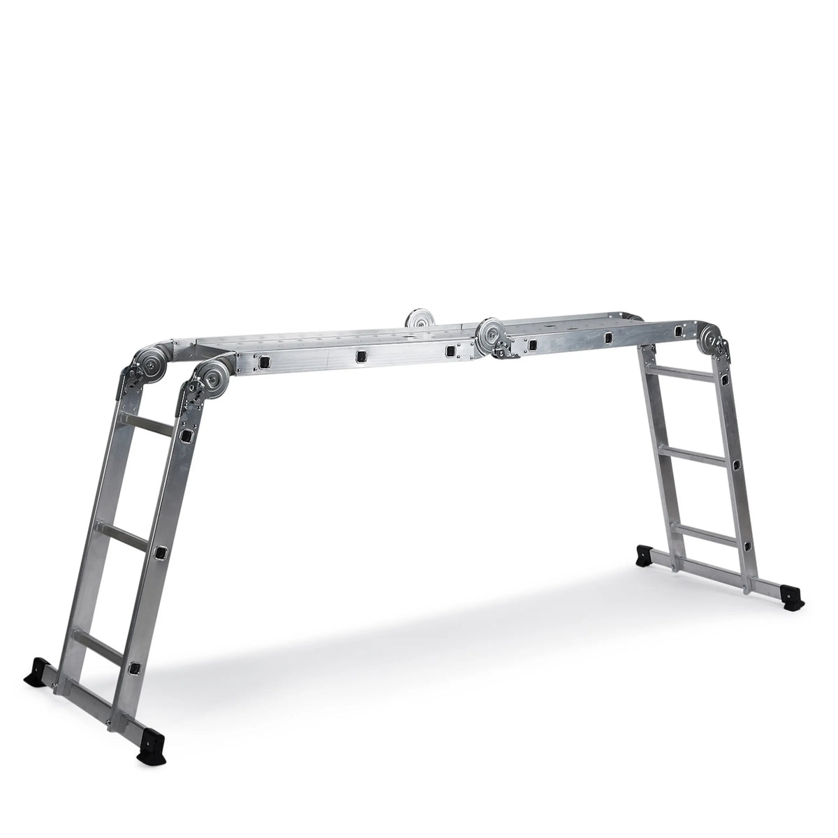 Sølvfarvet Foldestige SOLID W3 i aluminium med tolv trin fra hjh OFFICE – 360-graders visning (sideprofil 72°)