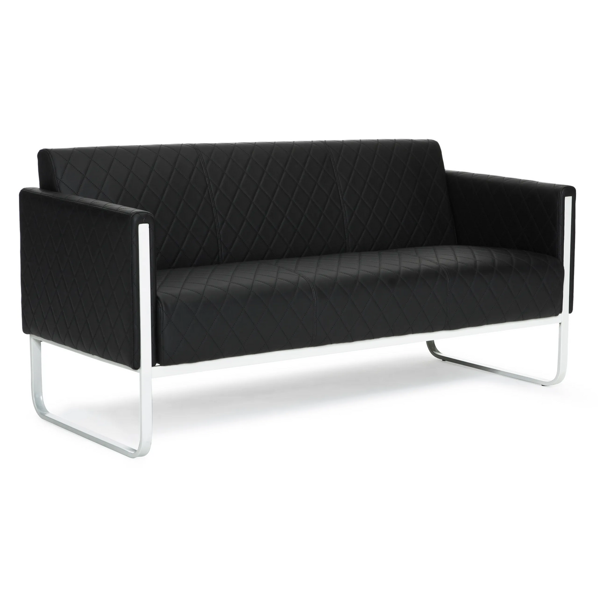 Sort Loungesofa ARUBA STEP med rudestikning og stel i krom fra hjh OFFICE – 360-graders visning (bagfra 180°)
