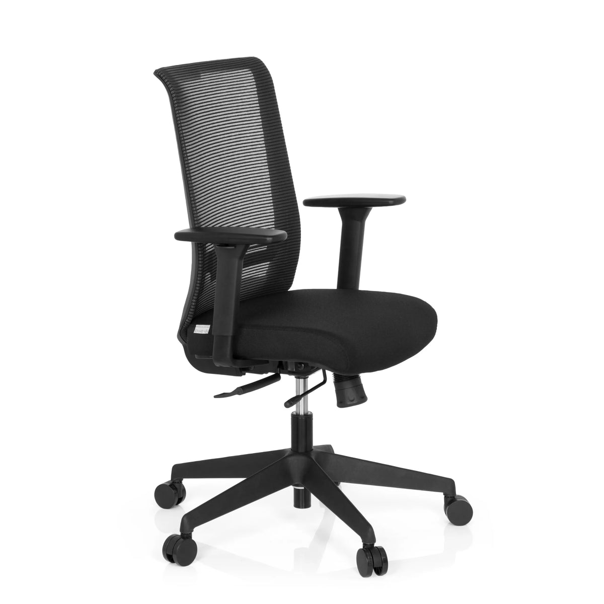 Sort Professionel kontorstol CONISTON med netryg og femhjulet fodkryds fra hjh OFFICE – 360-graders visning (skråt forfra 60°)