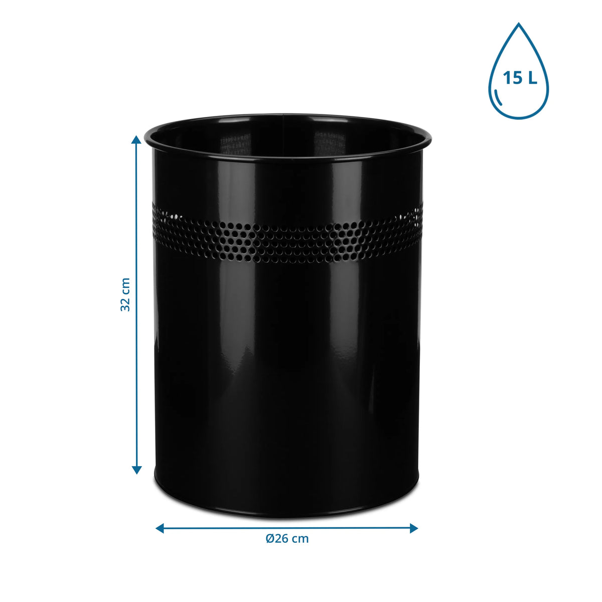 Målvisning af Papirkurv CLEAN III med 32 cm højde, 26 cm diameter og 15 L volumen fra hjh OFFICE