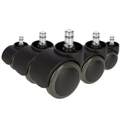 Fem sorte 5x ROLO 10mm/50mm Stolehjul til hårde gulve med sølvfarvede bolte fra hjh OFFICE