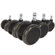 Fem sorte stolehjul 5x ROLO 10mm/65mm til hårde gulve med metaltappe fra hjh OFFICE