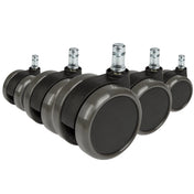 Fem sorte stolehjul 5x ROLO 11mm/65mm til hårde gulve med sølvfarvede bolte fra hjh OFFICE