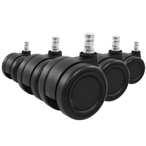 Fem sorte stolehjul 5x ROLO COLOR 60 11mm/60mm til hårde gulve med metalstifter fra hjh OFFICE