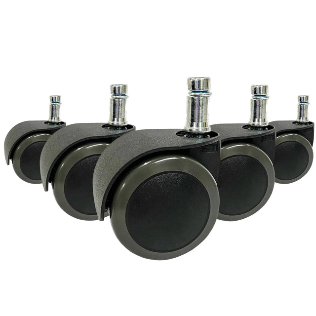 Fem sorte Stolehjul 5x ROLO EASY 11mm/50mm til hårde gulve med fastgørelsesstifter i metal fra hjh OFFICE