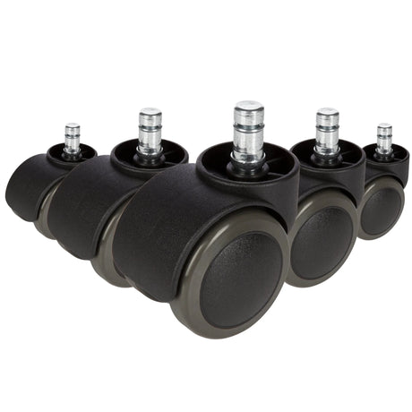 Fem sorte Stolehjul 5x ROLO FREE 11mm/50mm til hårde gulve med metalstifter fra hjh OFFICE