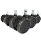 Fem sorte Stolehjul 5x ROLO FREE 11mm/65mm til hårde gulve med metalstifter fra hjh OFFICE