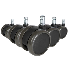 Fem sorte Stolehjul 5x ROLO FREE 11mm/65mm til hårde gulve med metalstifter fra hjh OFFICE
