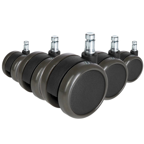 Fem sorte Stolehjul 5x ROLO FREE 11mm/65mm til hårde gulve med metalstifter fra hjh OFFICE