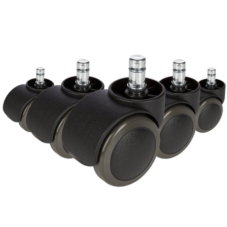 Fem sorte Stolehjul 5x ROLO No-Noise 11mm/50mm til hårde gulve med metalstifter fra hjh OFFICE