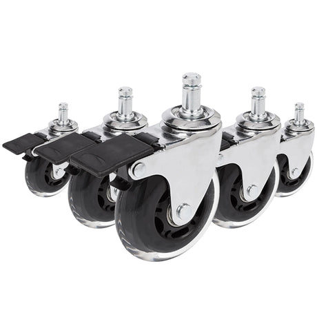 Stolehjul 5x ROLO SKATE CT 11mm/75mm i sølv og transparent med låsebremse til hårde gulve fra hjh OFFICE