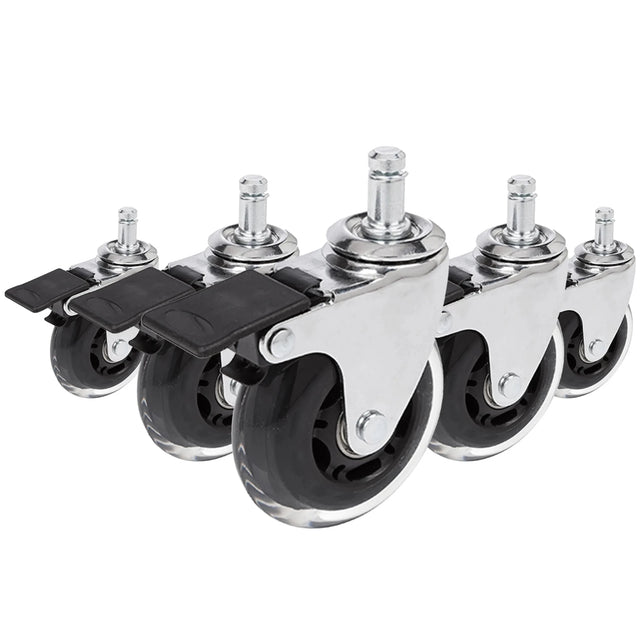 Stolehjul 5x ROLO SKATE CT 11mm/75mm i sølv og transparent med låsebremse til hårde gulve fra hjh OFFICE