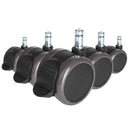 Fem sorte Stolehjul 5x ROLO STOP 11mm/65mm til hårde gulve med metaltappe fra hjh OFFICE