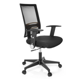 Schwarzer Homeoffice-Bürostuhl OFFICE R8 mit Netzrücken und Fußkreuz mit fünf Rollen von hjh OFFICE – 360-Grad-Ansicht (schräge Frontansicht 60°)