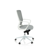 Grå Home Office kontorstol ESTRIA med netryg og femhjulet fodkryds fra hjh OFFICE – 360-graders visning (sideprofil 80°)