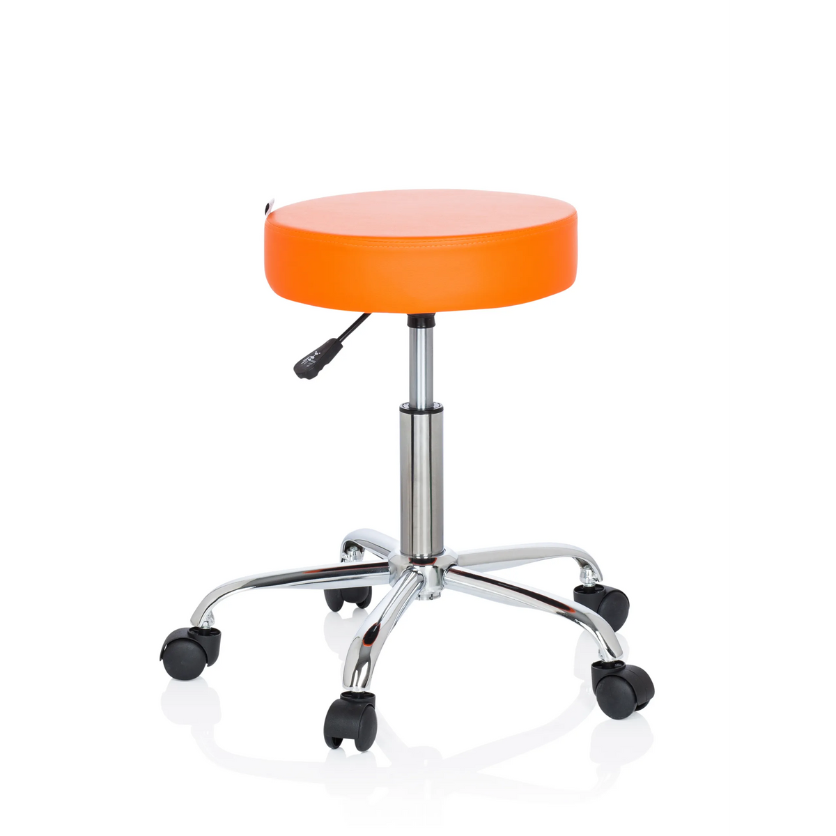 Orange Drejeskammel OPERATOR II med gaslift og femhjulet fodkryds fra hjh OFFICE – 360-graders visning (forfra 20°)