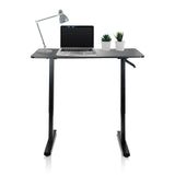 Sort Ståskrivebord STAND CR med bærbar computer, skrivebordslampe og to små planter fra hjh OFFICE
