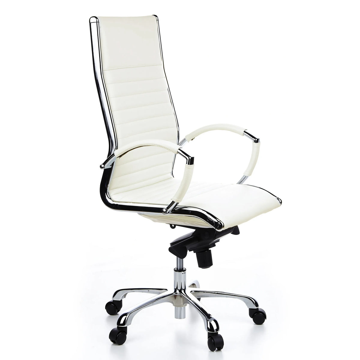 Cremefarvet Professionel chefstol PARMA 20 med krydsstikninger og femhjulet fodkryds fra hjh OFFICE – 360-graders visning (skråt forfra 60°)